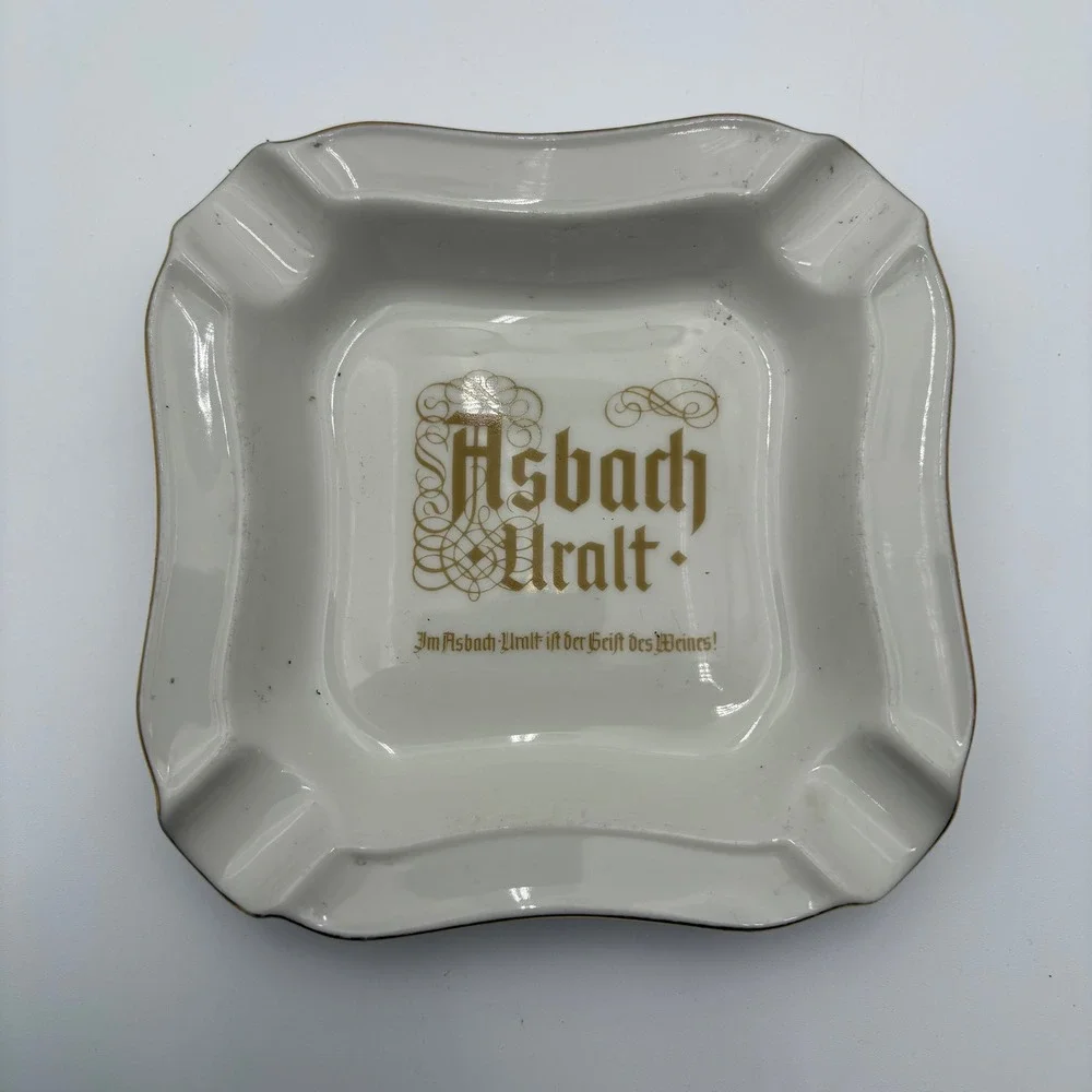 Heinrich Germany Asbach Urallt Ceramic Ashtray Gold Trim‎ Vintage